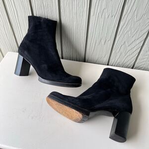VTG Clergerie Paris Black Suede Platform Ankle Boots Women’s SZ 7.5–8 France